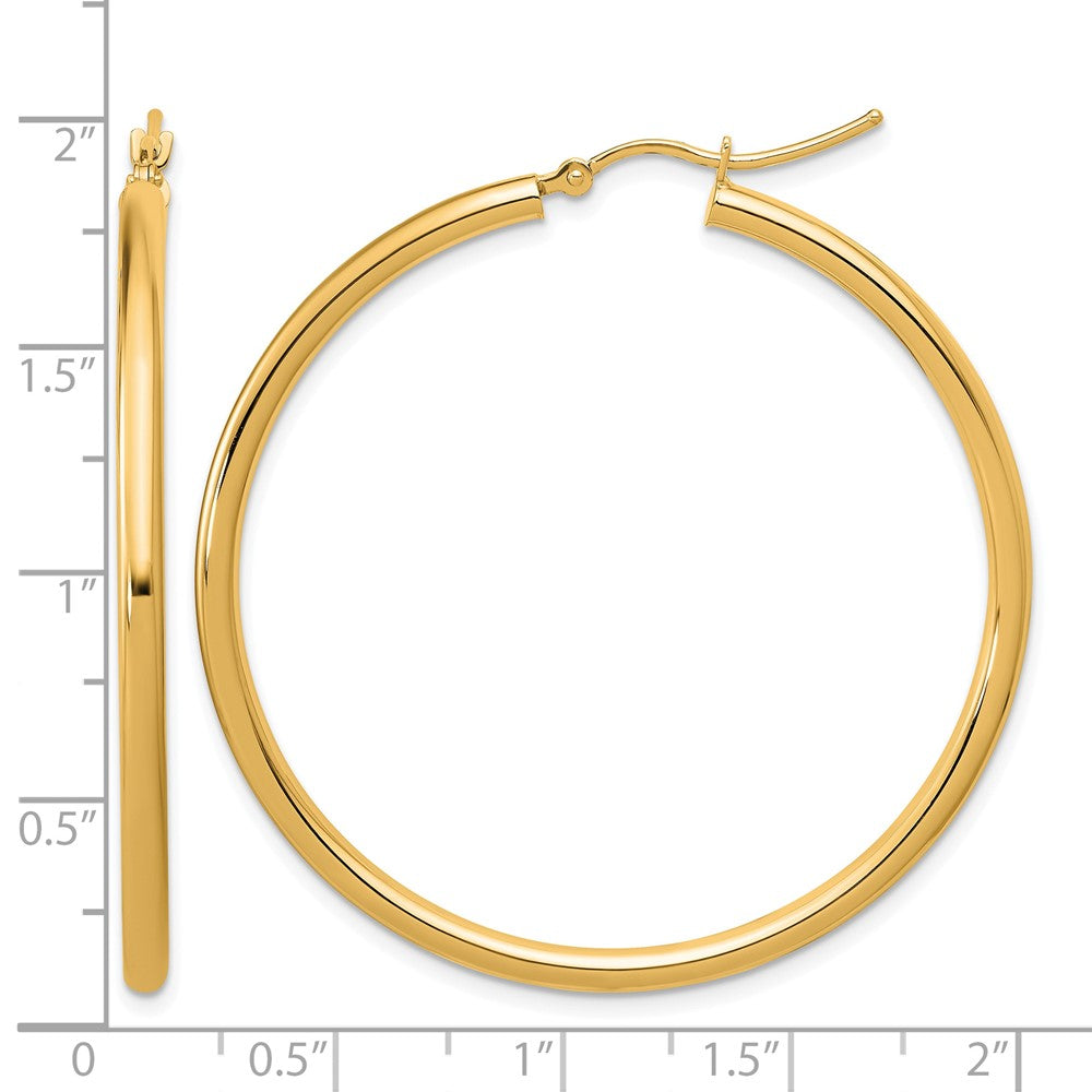 14K Gelbgold Poliert 2.5mm Leicht Röhre Creolen