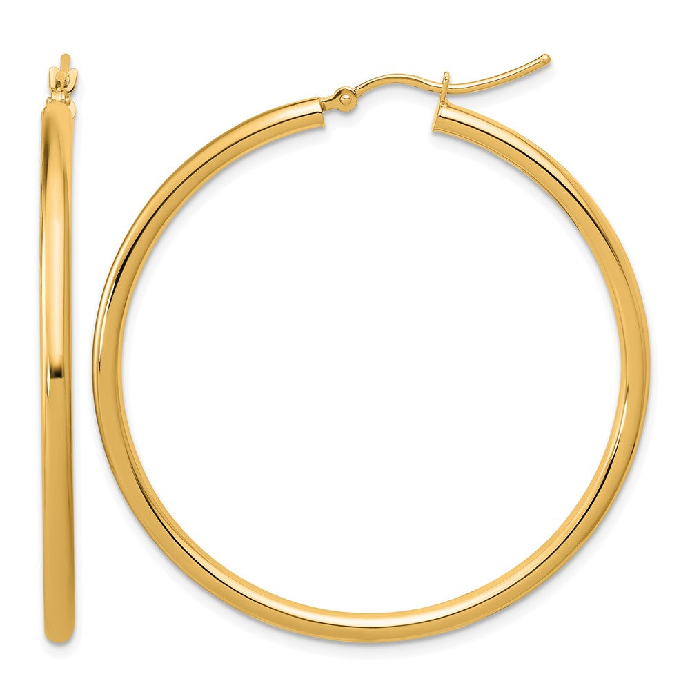 14K Gelbgold Poliert 2.5mm Leicht Röhre Creolen