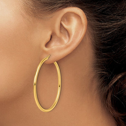14K Gelbgold Poliert 2.5mm Leicht Röhre Creolen