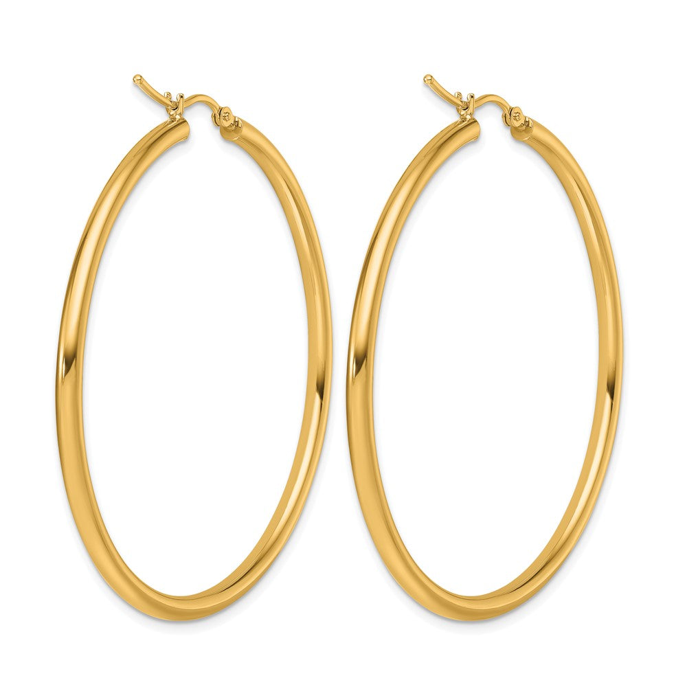 14K Gelbgold Poliert 2.5mm Leicht Röhre Creolen