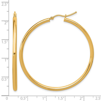 14K Gelbgold Poliert 2.5mm Leicht Röhre Creolen