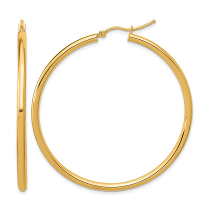 14K Gelbgold Poliert 2.5mm Leicht Röhre Creolen