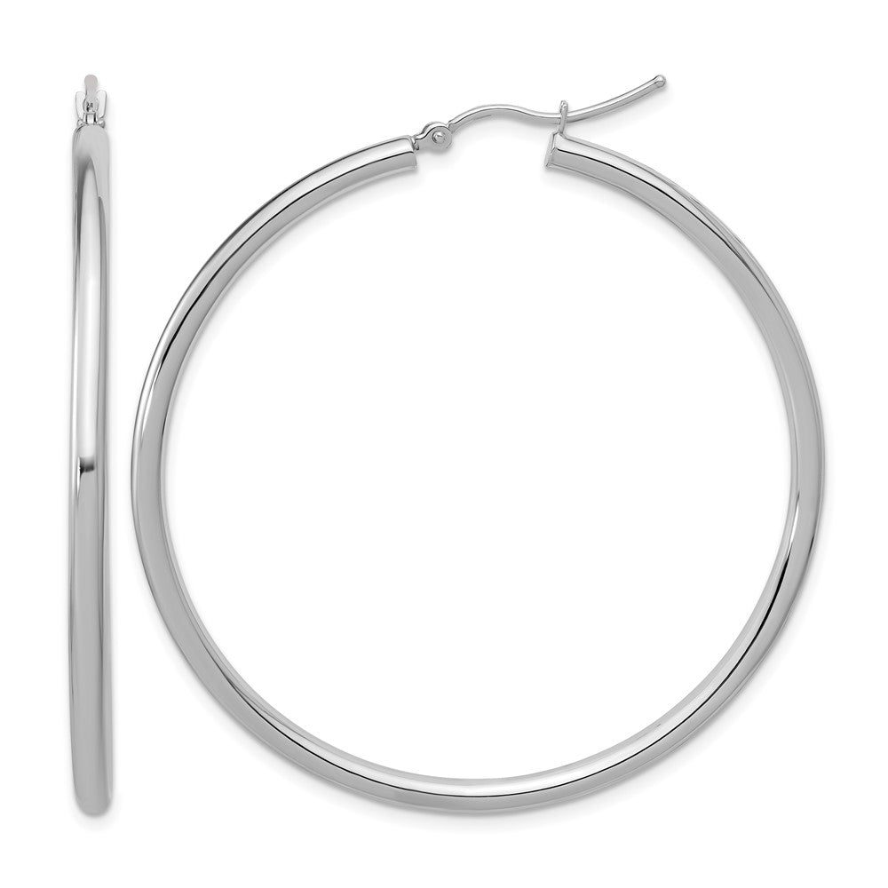 14K Weißgold Poliert 2.5mm Leicht Röhre Creolen