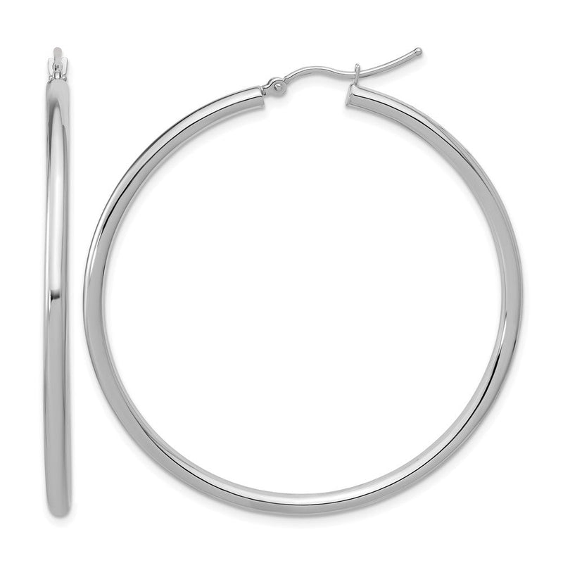 14K Weißgold Poliert 2.5mm Leicht Röhre Creolen