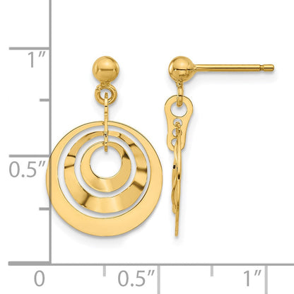 14K Gelbgold Poliert Kreise Stecker Ohrhänger