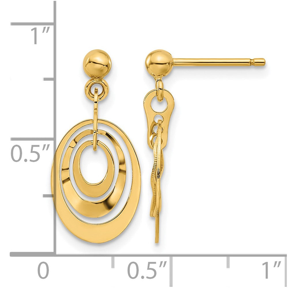 14K Gelbgold Poliert Ovals Stecker Ohrhänger