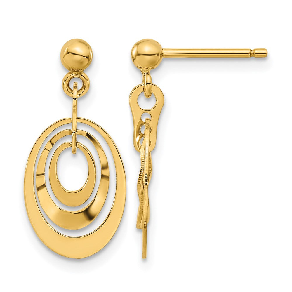 14K Gelbgold Poliert Ovals Stecker Ohrhänger