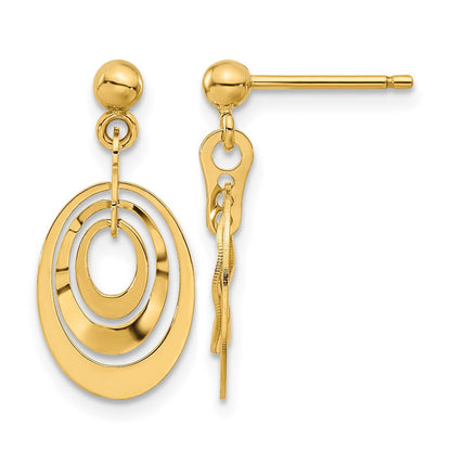 14K Gelbgold Poliert Ovals Stecker Ohrhänger