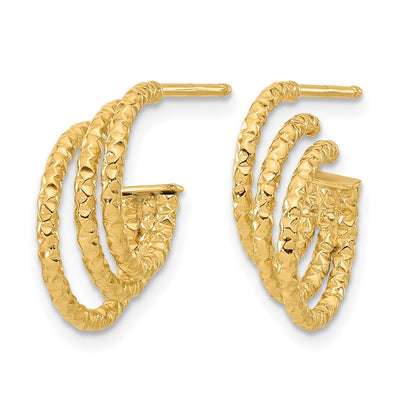 14K Gelbgold Poliert und Gehämmert Stecker Creolen