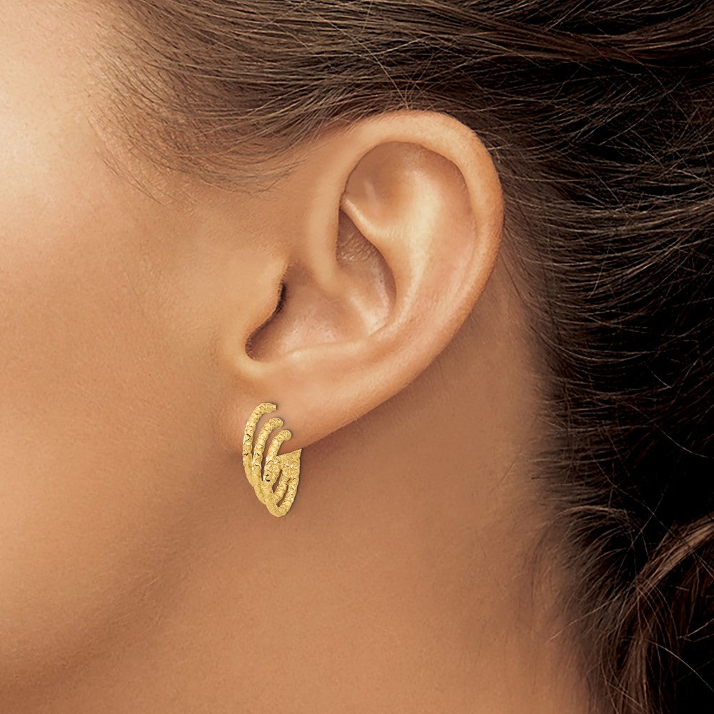 14K Gelbgold Poliert und Gehämmert Stecker Creolen