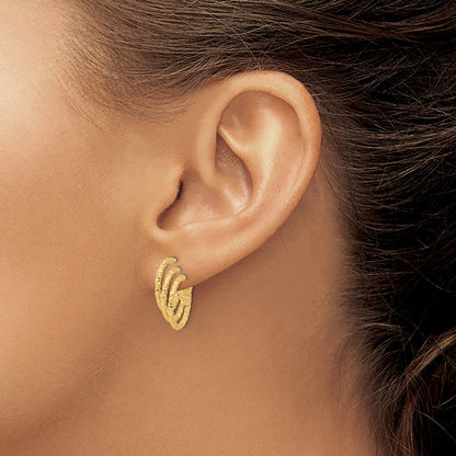 14K Gelbgold Poliert und Gehämmert Stecker Creolen