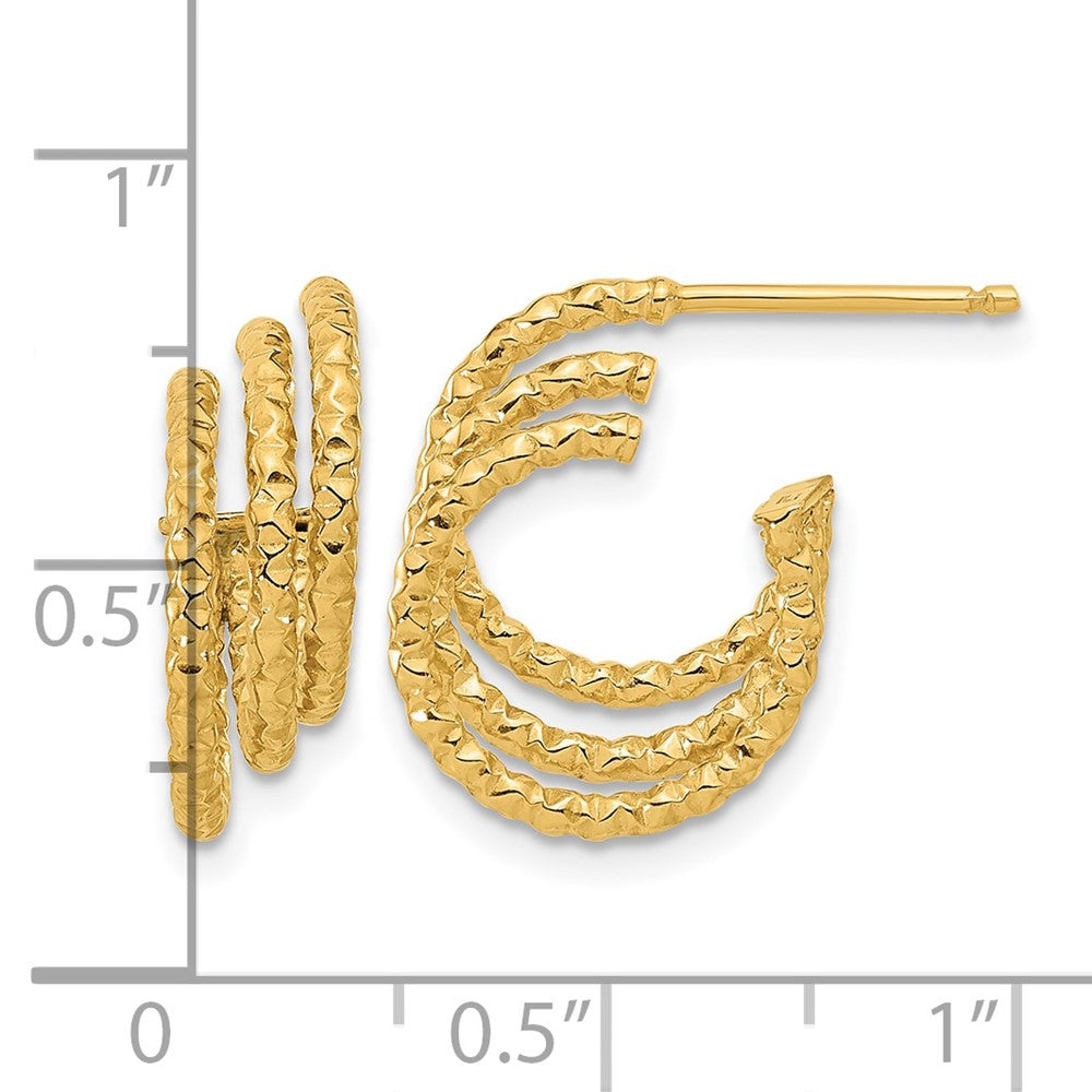 14K Gelbgold Poliert und Gehämmert Stecker Creolen
