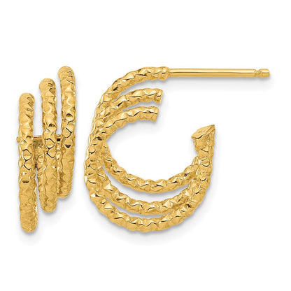 14K Gelbgold Poliert und Gehämmert Stecker Creolen