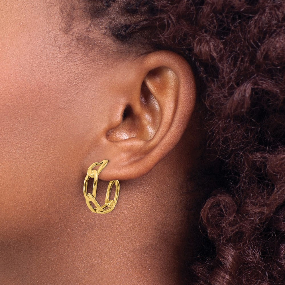 14K Gelbgold Poliert Glieder Stecker Creolen