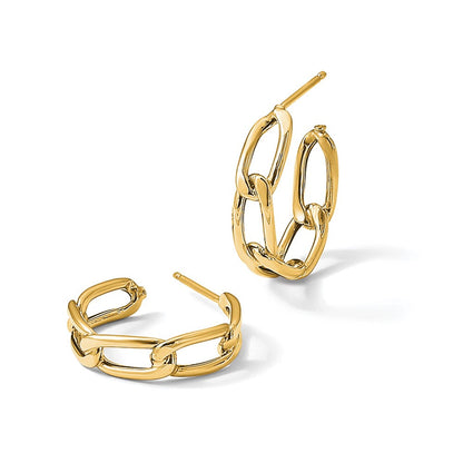 14K Gelbgold Poliert Glieder Stecker Creolen