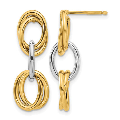 14K Gelb & Rhodium mit Poliert Ovals Ohrhänger