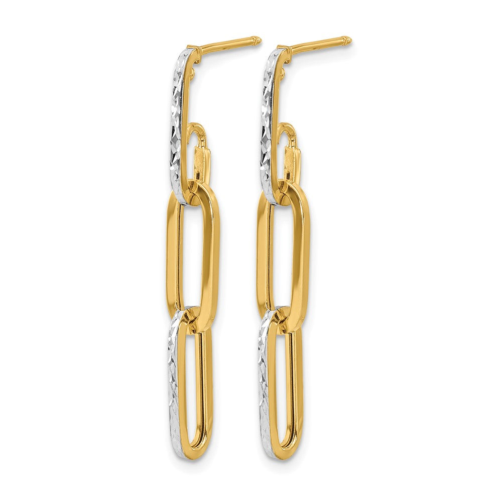 14K Gelb & Rhodium mit Weiß Pol und Diamantiert Glieder Ohrhänger