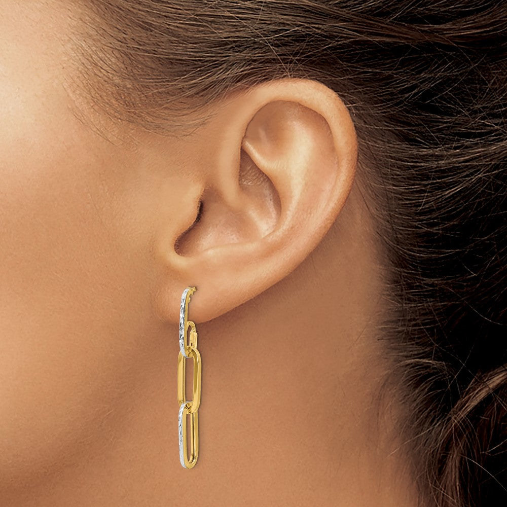 14K Gelb & Rhodium mit Weiß Pol und Diamantiert Glieder Ohrhänger