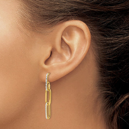 14K Gelb & Rhodium mit Weiß Pol und Diamantiert Glieder Ohrhänger