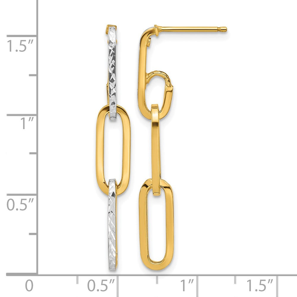 14K Gelb & Rhodium mit Weiß Pol und Diamantiert Glieder Ohrhänger