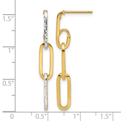 14K Gelb & Rhodium mit Weiß Pol und Diamantiert Glieder Ohrhänger