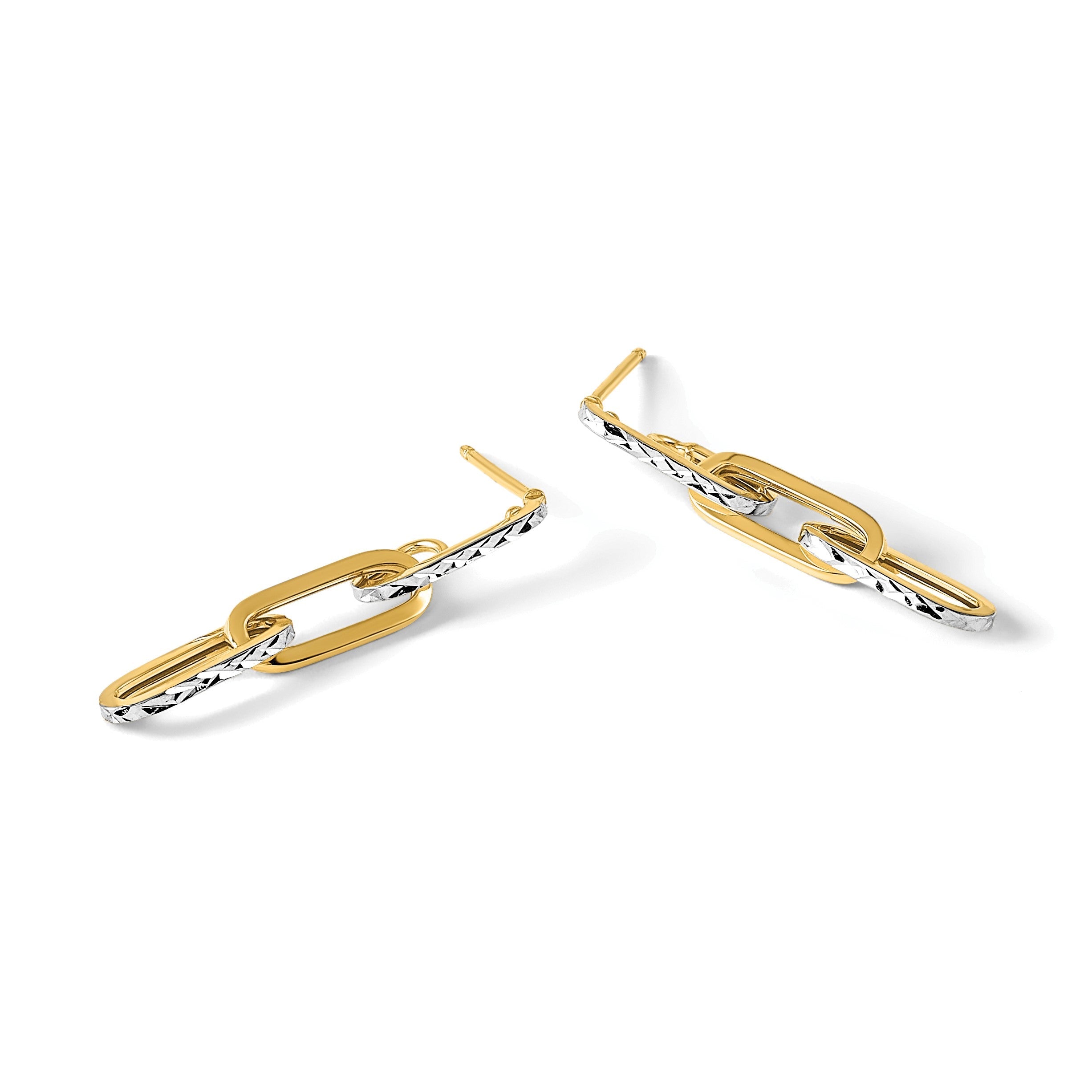 14K Gelb & Rhodium mit Weiß Pol und Diamantiert Glieder Ohrhänger