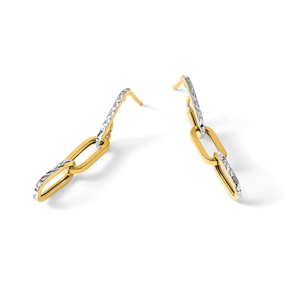 14K Gelb & Rhodium mit Weiß Pol und Diamantiert Glieder Ohrhänger