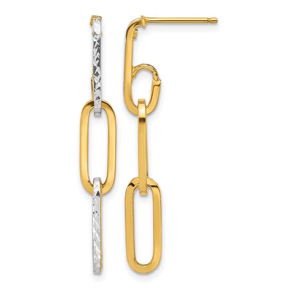14K Gelb & Rhodium mit Weiß Pol und Diamantiert Glieder Ohrhänger