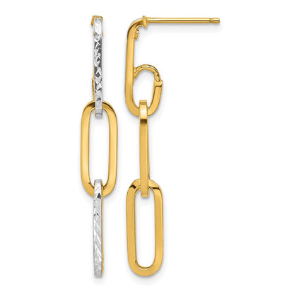 14K Gelb & Rhodium mit Weiß Pol und Diamantiert Glieder Ohrhänger
