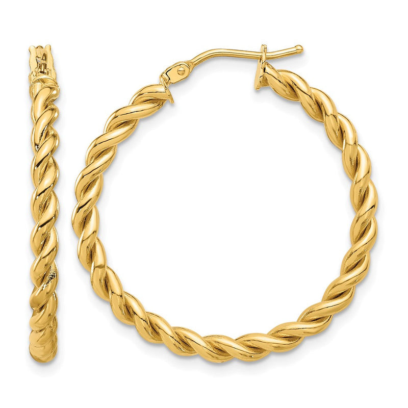 14K Gelbgold Poliert Gedreht Creolen