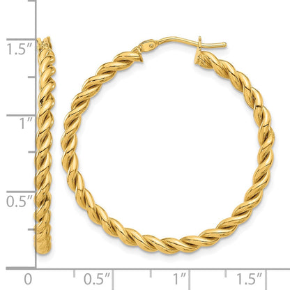 14K Gelbgold Poliert Gedreht Creolen