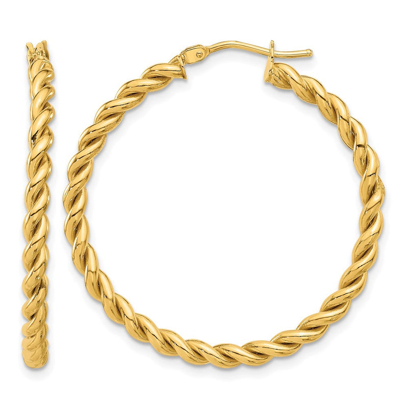 14K Gelbgold Poliert Gedreht Creolen