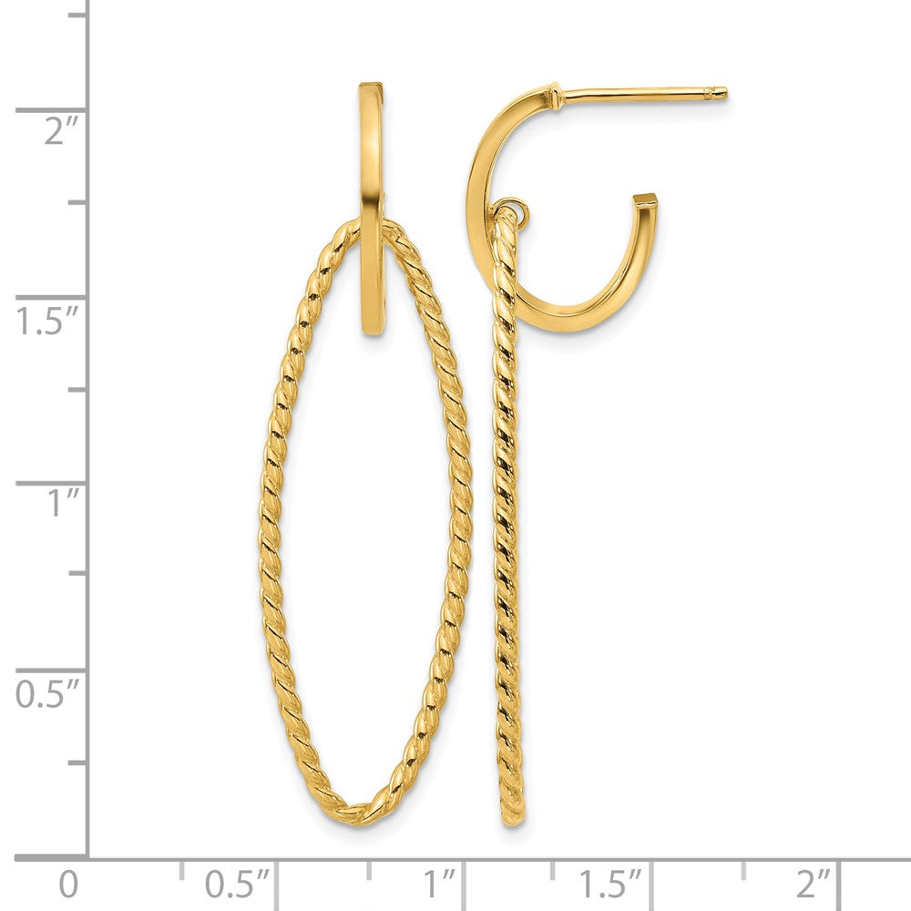 14K Gelbgold Poliert und Gedreht Hängend Oval J Creolen