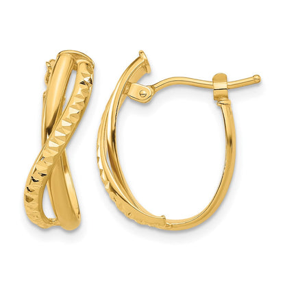 14K Gelbgold Poliert und Diamantiert Creolen