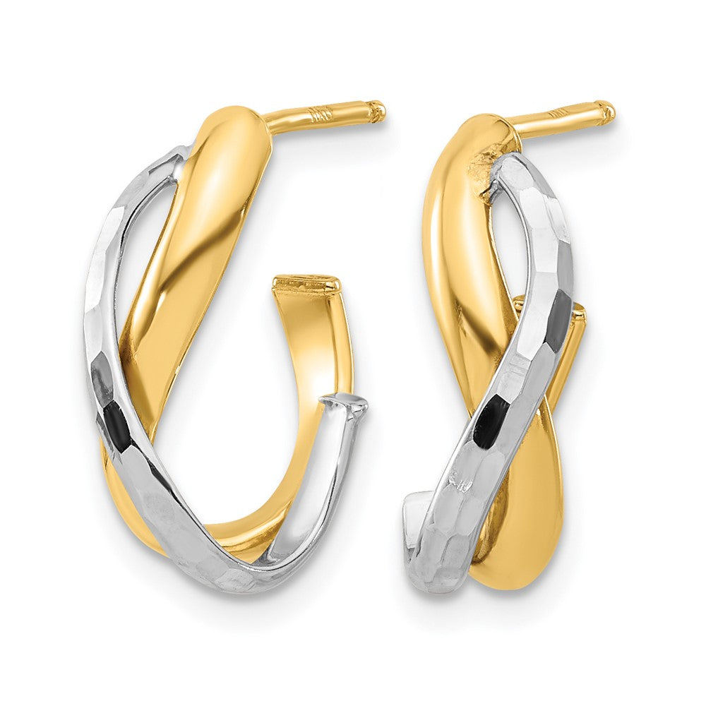 14K Gelb & Rhodium Poliert/diamantiert J Creole Ohrstecker