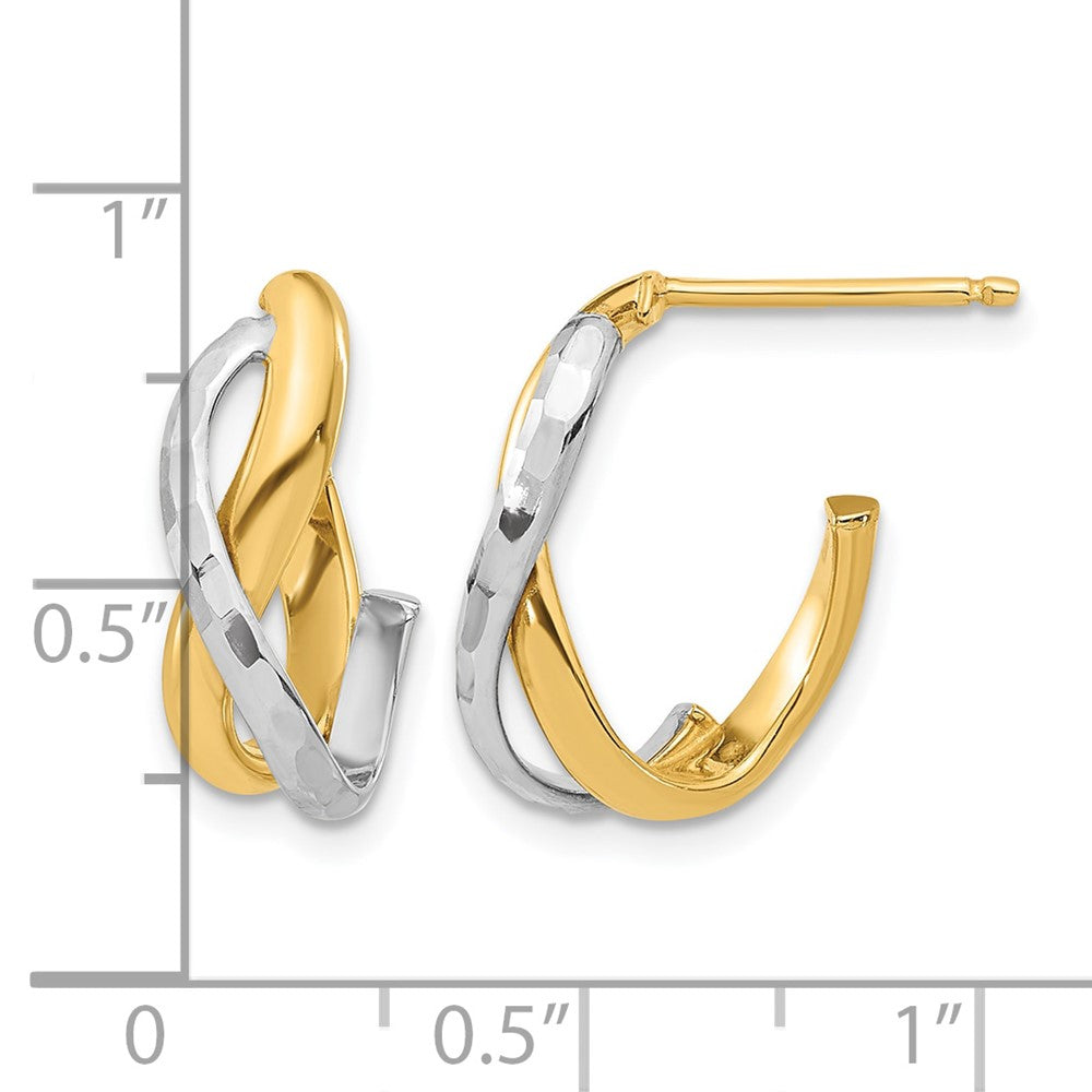 14K Gelb & Rhodium Poliert/diamantiert J Creole Ohrstecker