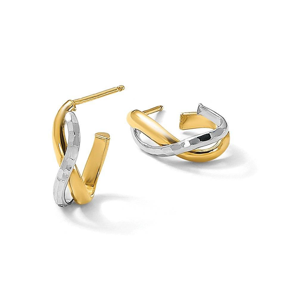 14K Gelb & Rhodium Poliert/diamantiert J Creole Ohrstecker