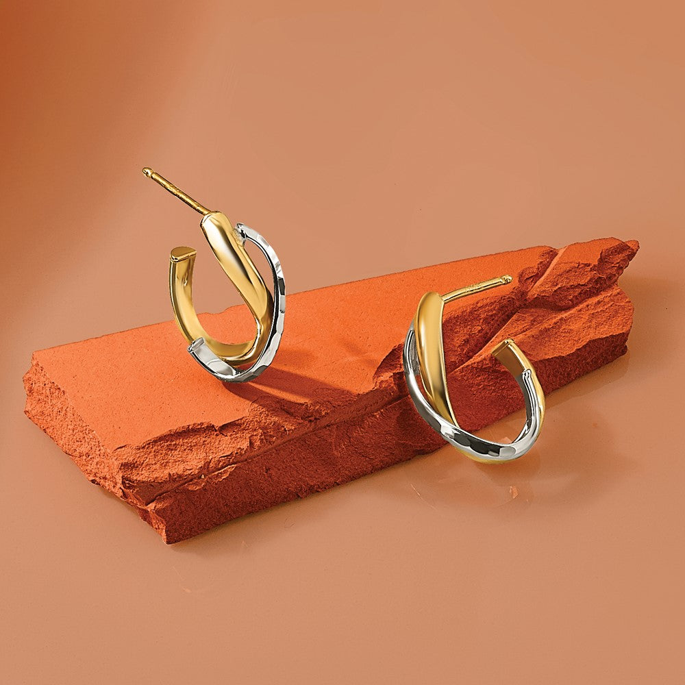 14K Gelb & Rhodium Poliert/diamantiert J Creole Ohrstecker
