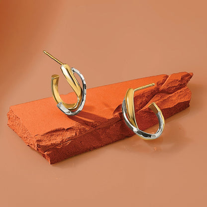 14K Gelb & Rhodium Poliert/diamantiert J Creole Ohrstecker