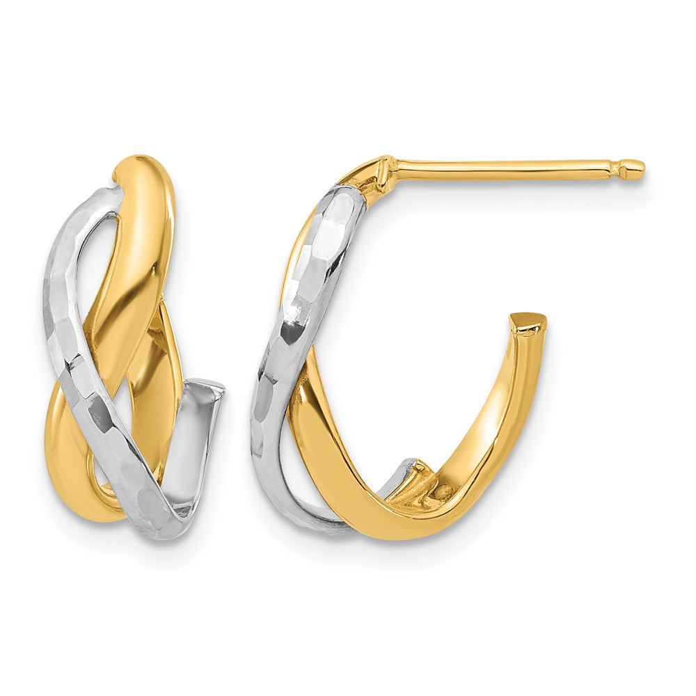 14K Gelb & Rhodium Poliert/diamantiert J Creole Ohrstecker