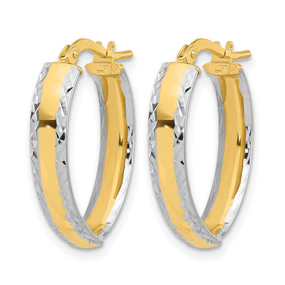 14K Gelb & Rhodium und Weiß Poliert Diamantiert In/out Creole Ohrring