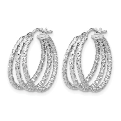 14K Gelb & Rhodium Weiß Rhodiniert Platin Poliert/texture Drei Reihe Creolen