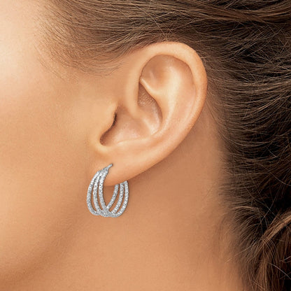14K Gelb & Rhodium Weiß Rhodiniert Platin Poliert/texture Drei Reihe Creolen