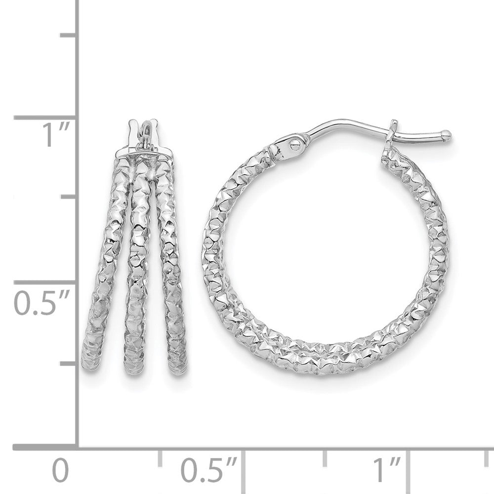 14K Gelb & Rhodium Weiß Rhodiniert Platin Poliert/texture Drei Reihe Creolen