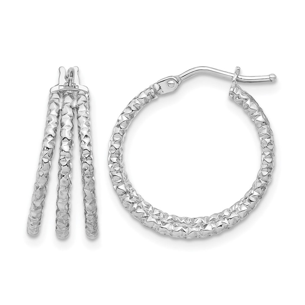 14K Gelb & Rhodium Weiß Rhodiniert Platin Poliert/texture Drei Reihe Creolen