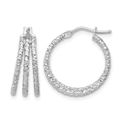 14K Gelb & Rhodium Weiß Rhodiniert Platin Poliert/texture Drei Reihe Creolen