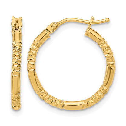 14K Gelbgold Poliert und Strukturiert Creolen