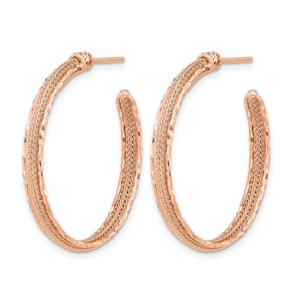 14K Roségold Diamantiert und Strukturiert Stecker Creolen