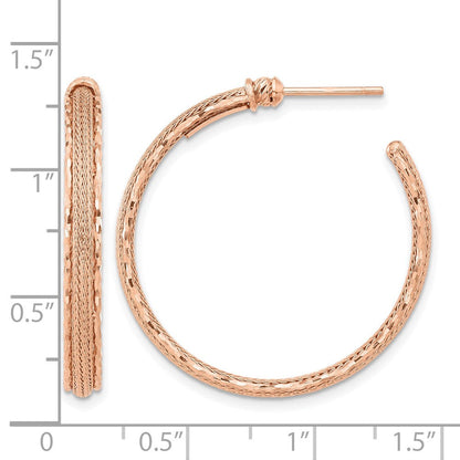 14K Roségold Diamantiert und Strukturiert Stecker Creolen