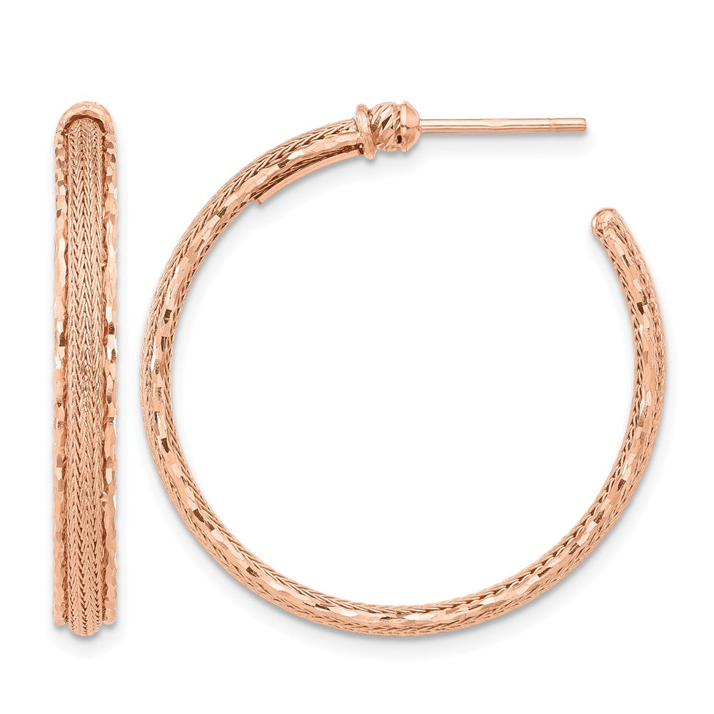 14K Roségold Diamantiert und Strukturiert Stecker Creolen